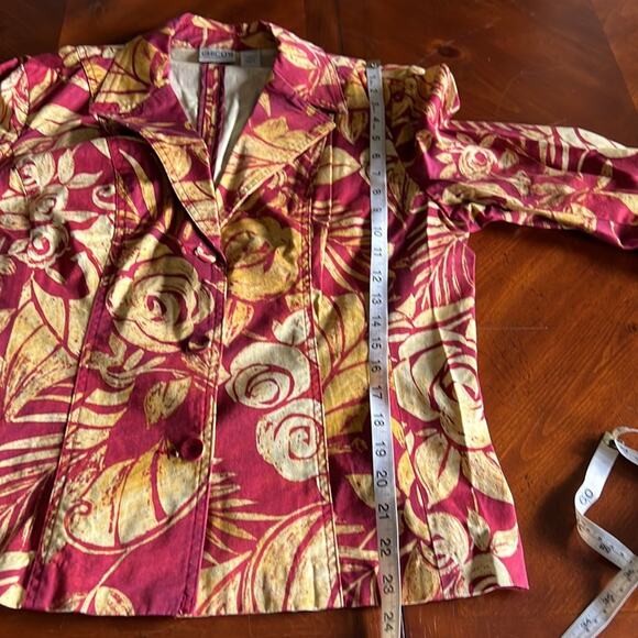 Chico’s 2 Leaf Print Cotton Blend Jacket blazer Woman Size 12 Unlined 3/4 Sleeve - Picture 8 of 9
